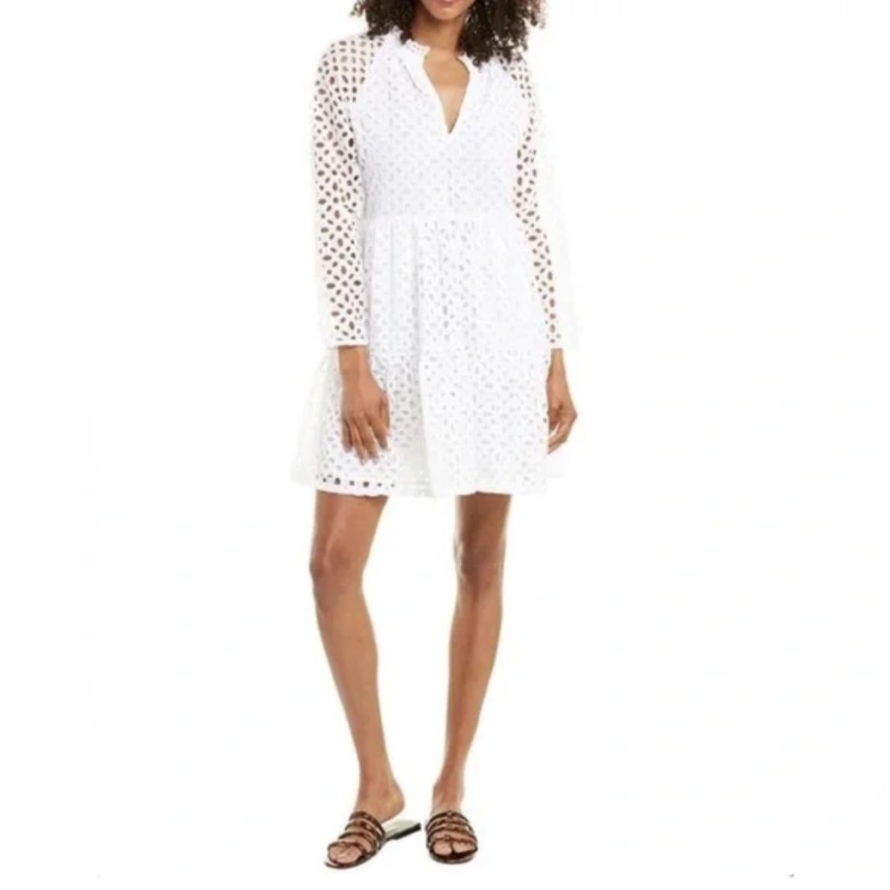 J. Crew white eyelet long sleeve v-neck mini dress